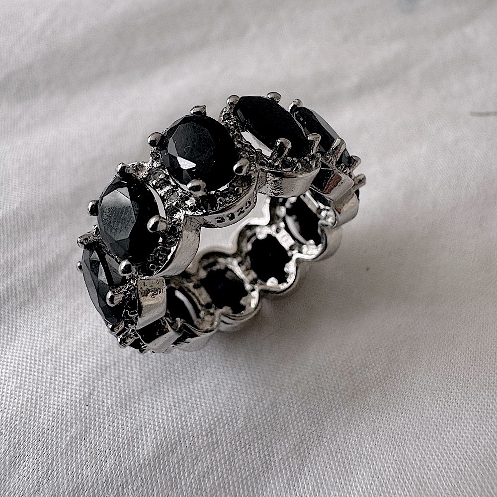 Black Cubic zirconia. eternity band ring. silver 925
